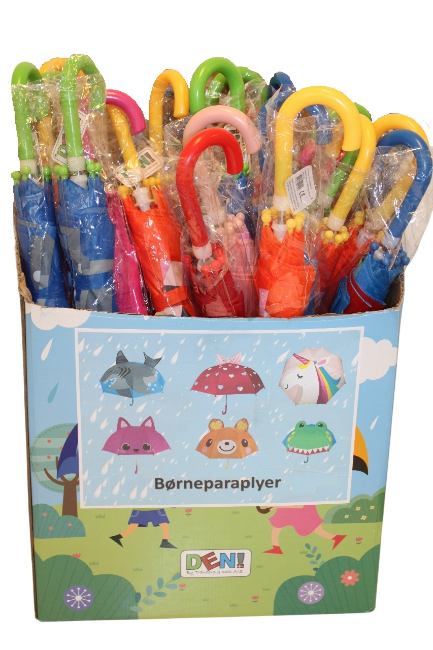 Børne paraplyer 6 ass design/figurer - 24 stk